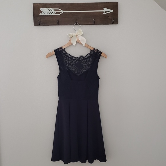 Francesca's Black Skater Dress with Lace Neckline - Picture 10 of 13